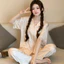 Bộ Đồ Ngủ Bằng Lụa Băng Nữ Phong Cách Dễ Thương Gấu Hoạt Hình Cao Cấp Quần Ngắn Tay Loungewear