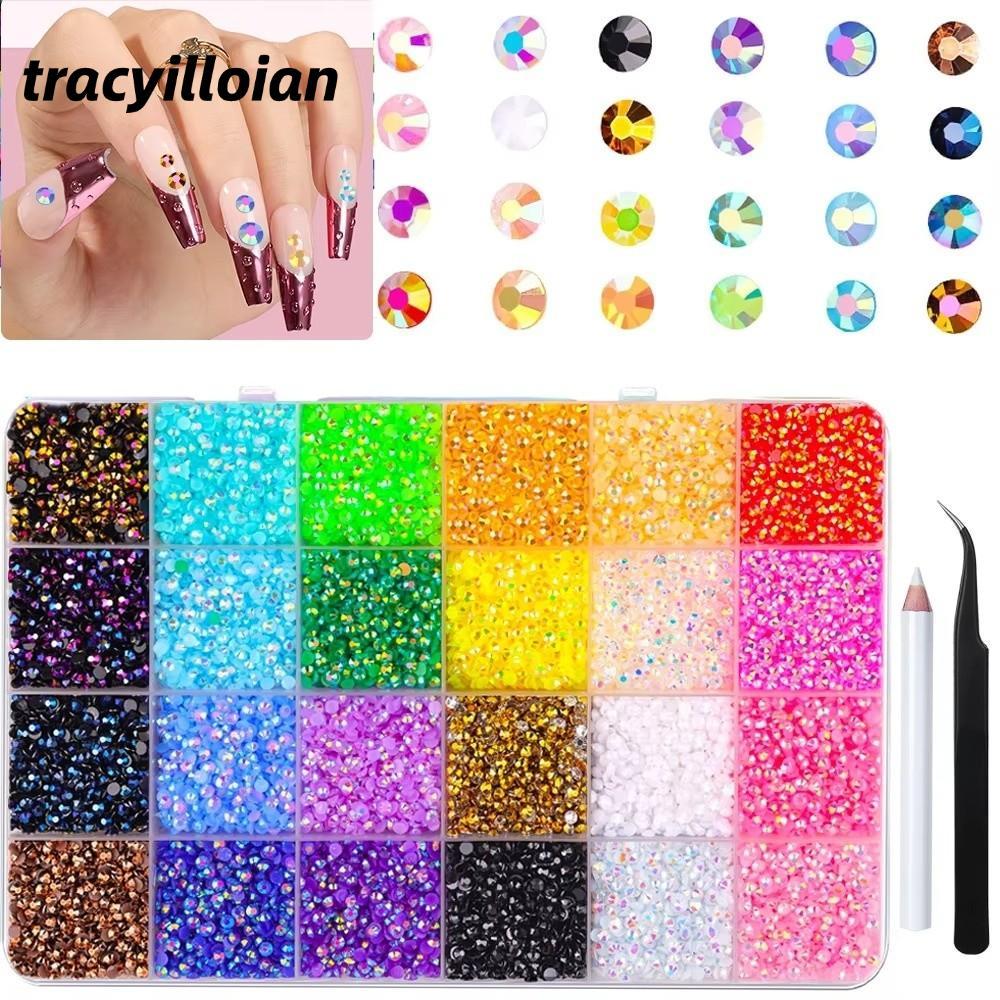 Bộ hạt đá nhân tạo nhựa TRACELIOIAN, đá trang sức DIY đa sắc màu, phù hợp trang trí quần áo và làm nailartisan