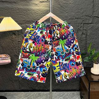 Ins Mùa Hè Graffiti Đi Biển Quần Nam Mỏng Băng Lụa Quần Short Dạo Phố Size Lớn Thường Ngày Năm Điểm Quần Thể Thao Hoa