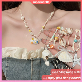 Vòng cổ và vòng tay hình đại dương cho bé gái với cườm vỏ sò và sao biển, tăng cường cảm xúc tích cực