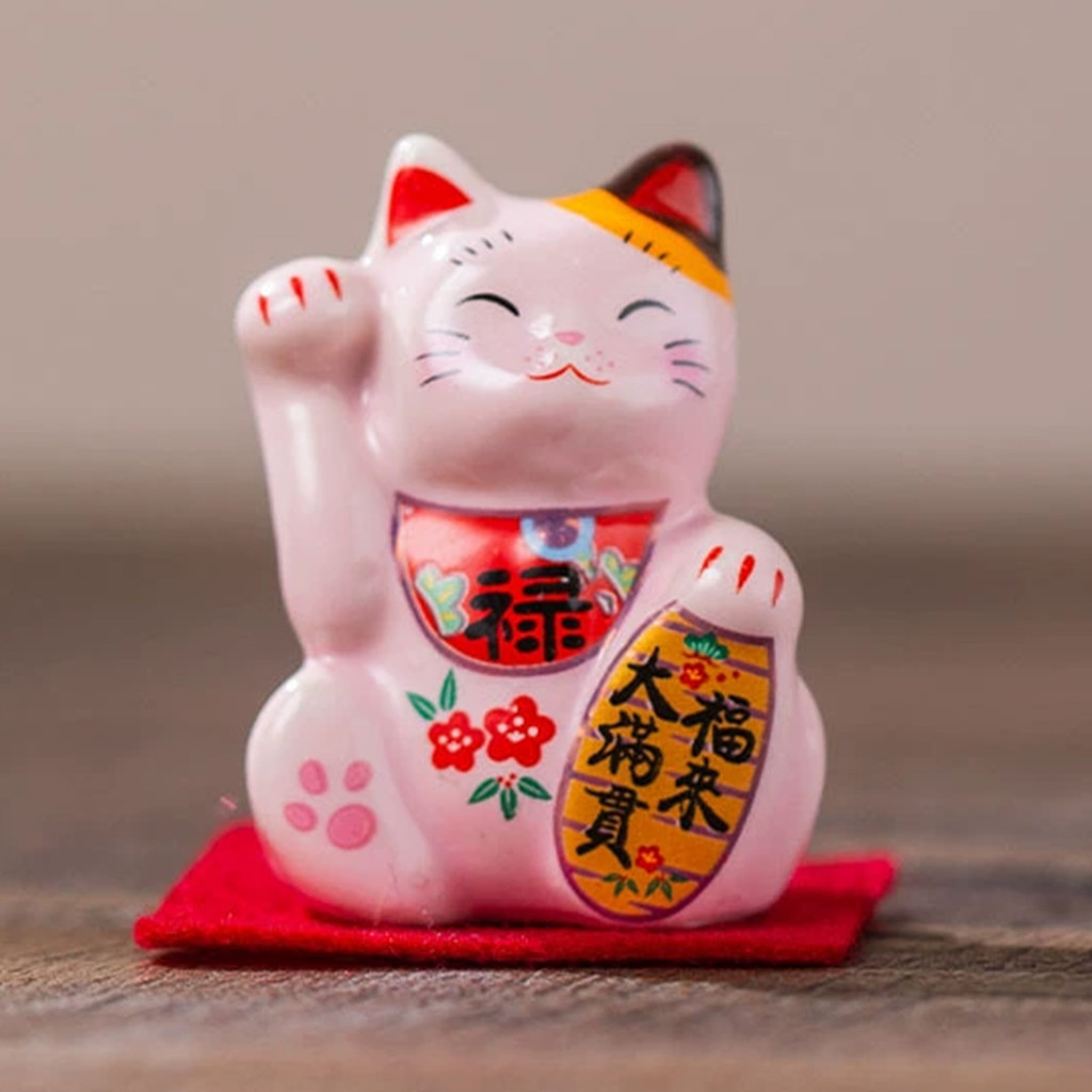 Hình Mèo May Mắn 4.5cm Gốm Sứ Phong Cách Nhật Bản Maneki Neko Trang Trí Bàn Làm Việc Cho Văn Phòng Tại Nhà
