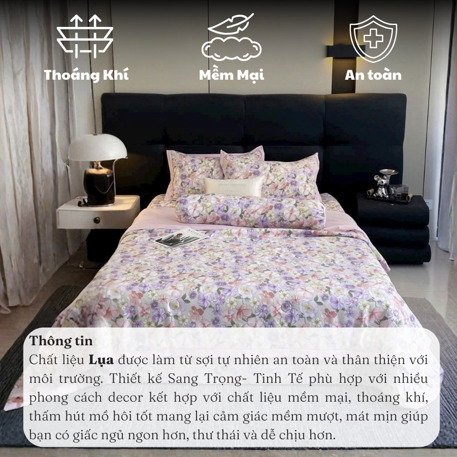 (SCB85)Bộ Chăn Ga Gối Lụa Họa Tiết Hoa Nhí Mang Phong Cách Dễ Thương, Điệu Đà - MemMinbedding Luxury