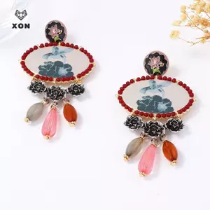 Vòng cổ và bông tai boho vintage với họa tiết chim bay và giọt nước trên hợp kim, phù hợp cho tiệc tùng