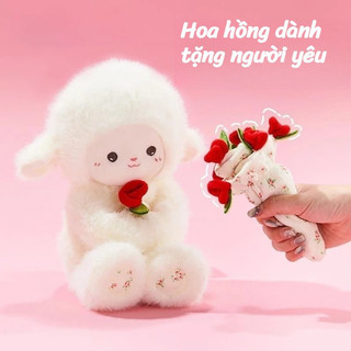 【BabyJoy】Gấu bông cừu trắng ôm hoa hồng,Thiết kế hai trong một,Mềm mại như nhung, quà tặng sinh nhật và Valentine