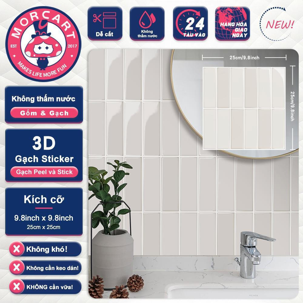 Nhãn dán gạch trang trí MORCART, kết cấu 3D, tự dính, thích hợp cho nhà bếp, phòng tắm, gạch ốp tường, chống bắn tung tóe, 25cmx25cm, có sẵn trong 1 chiếc