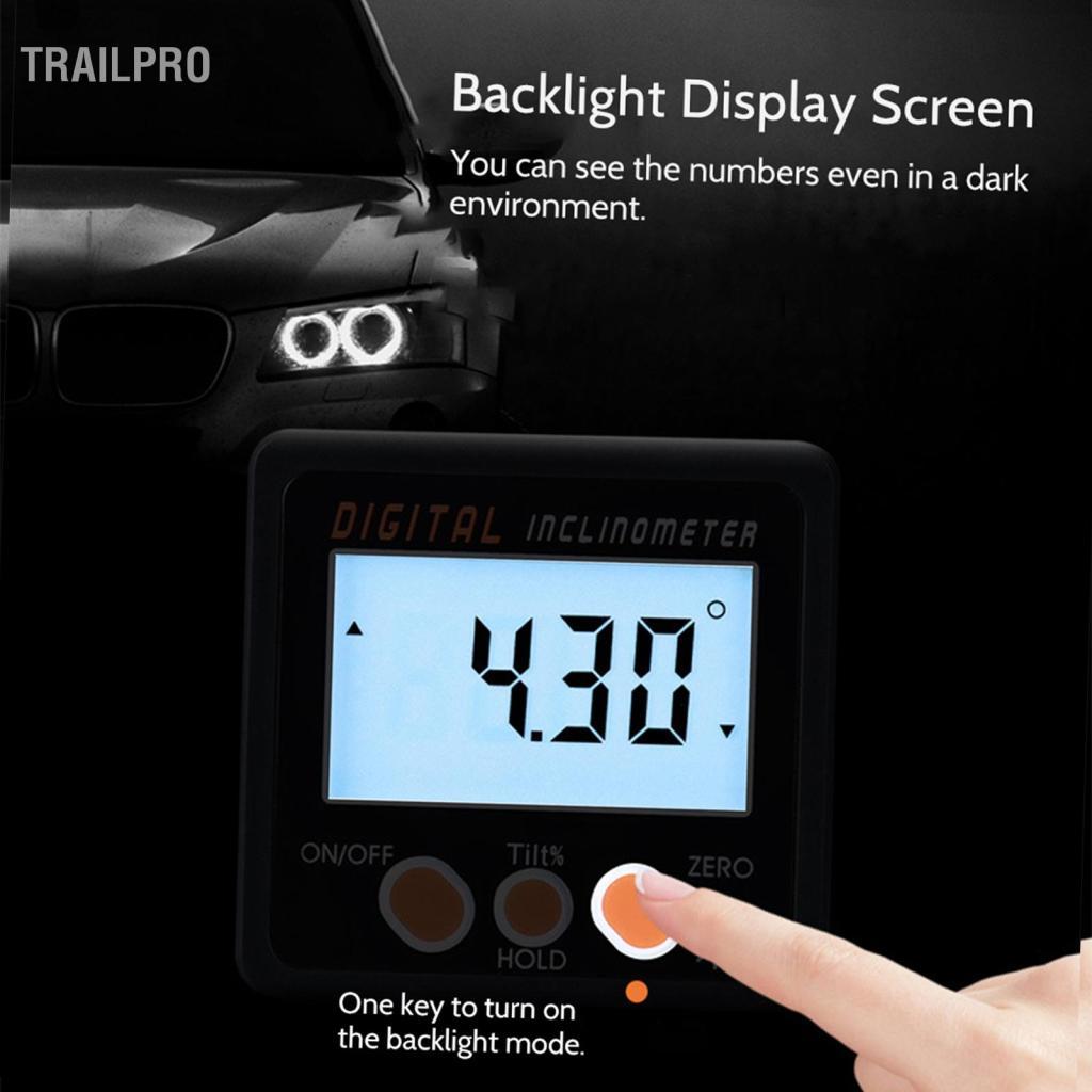 TrailPro Máy đo góc hộp vát kỹ thuật số TrailPro Thước đo góc ngoài máy đo độ nghiêng cho đồ gỗ Máy móc ô tô Khoan Trao đổi đo lường tuyệt đối tương đối