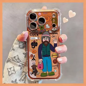 May mắn triều chú thích hợp cho iPhone 17Promax trường hợp túi khí bốn góc 16promax trong suốt 15