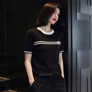 Áo chui đầu dệt kim tay ngắn màu trắng, phong cách Hàn Quốc, mỏng nhẹ dành cho mùa hè