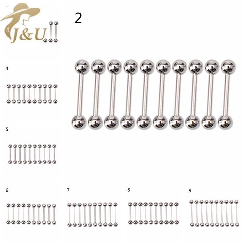 JU Bộ 10 Thép Không Gỉ Bóng Barbell cho Lưỡi Rốn và Núm Vú - Nhẫn Thanh Body Xuyên