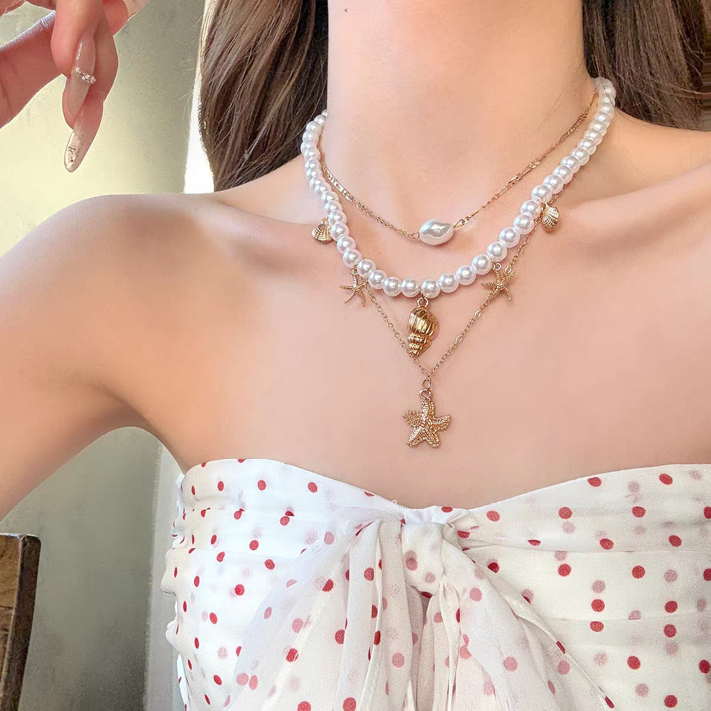 Phong Cách Bohemian Sao Biển Mặt Dây Chuyền Vỏ Vòng Cổ Cá Tính Thời Trang Xương Đòn Dây Xích Bên bờ Biển Kỳ Nghỉ Không Khí Phụ Kiện Dành Cho Nữ