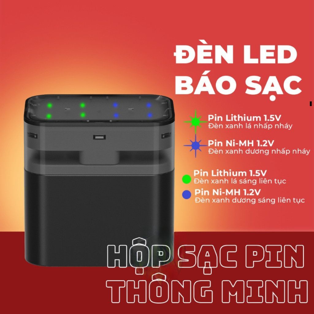 Sạc pin Beston M7038 cho cả loại 1.2V và 1.5V, cổng sạc USB-C tiện lợi, có đèn báo sạc thông minh