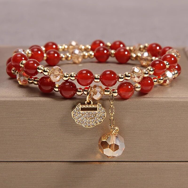 Mới Đôi Vòng Nhiều Màu Sắc Tourmaline Vòng Tay Nữ Ins Sang Trọng Tối Giản Tuổi Thọ Khóa Đính Hạt Vòng Tay Trang Sức