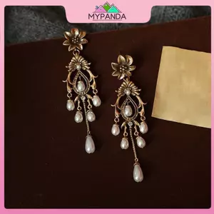 MYPANDA Bông tai hoa giả ngọc trai giọt nước, phong cách retro sang trọng, phù hợp làm quà tặng