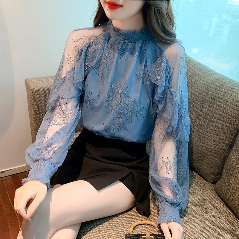 Áo blouse voan dài tay nữ mùa thu, áo nữ thiết kế độc đáo mùa xuân/thu, áo sơ mi thời trang và đa năng.