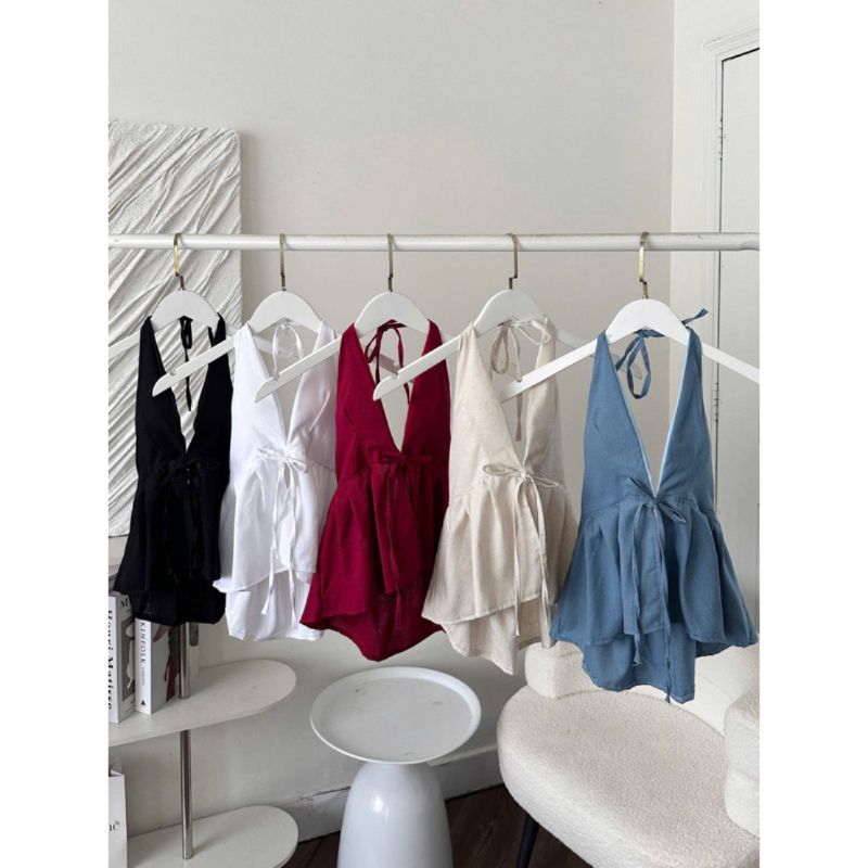 (CÓ ĐỆM) Áo Yếm Nữ Linen Hở Lưng Hoa Nhí Cột Dây đi biển mùa hè vintage m66005 - Sam Botique