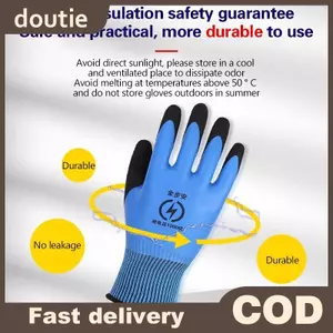 Doutie 1 Cặp Điện Áp Chịu Được 1000V Găng Tay Co Giãn Cao Bảo Vệ An Toàn Màu Xanh Găng Tay Cách Điện VN
