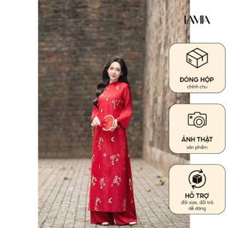 [BST TẾT 2026] Áo dài AD265 - QD001 cách tân tay ngắn phối họa tiết nhí tà ngắn