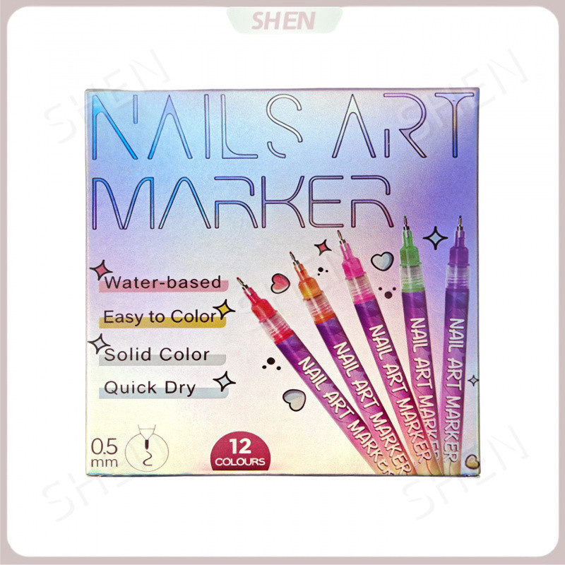 Bút Làm Móng Tay 12 Màu Bộ Hộp Acrylic Mark Chống Thấm Nước Nhanh Khô DIY Móc Dòng Tranh Làm Móng Tay Graffiti Bút