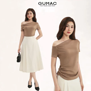 Áo thun nữ form slim GUMAC kiểu lệch vai nhún một bên vai và nhún hai bên hông  ATF03031