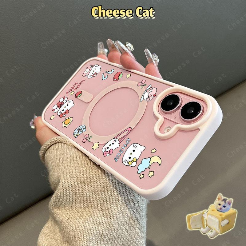 Kitty Ốp điện thoại từ tính cho iPhone 11 12 13 14 15 16 17 Pro Max 7 Plus XR Xs Max Vỏ điện thoại màu hồng