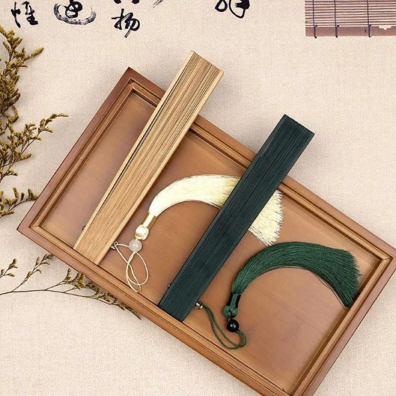 Quạt tre cầm tay cổ trang, quạt nan mini, tua rua, phụ kiện thời trang sự kiện & đám cưới