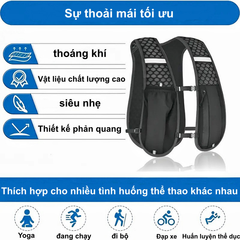Áo Vest Chạy Bộ Đa - Phản Quang, Có Hộc Bình Nước & Giá Đỡ Điện Thoại, Dùng Cho Đạp Xe, Ngoài Trời