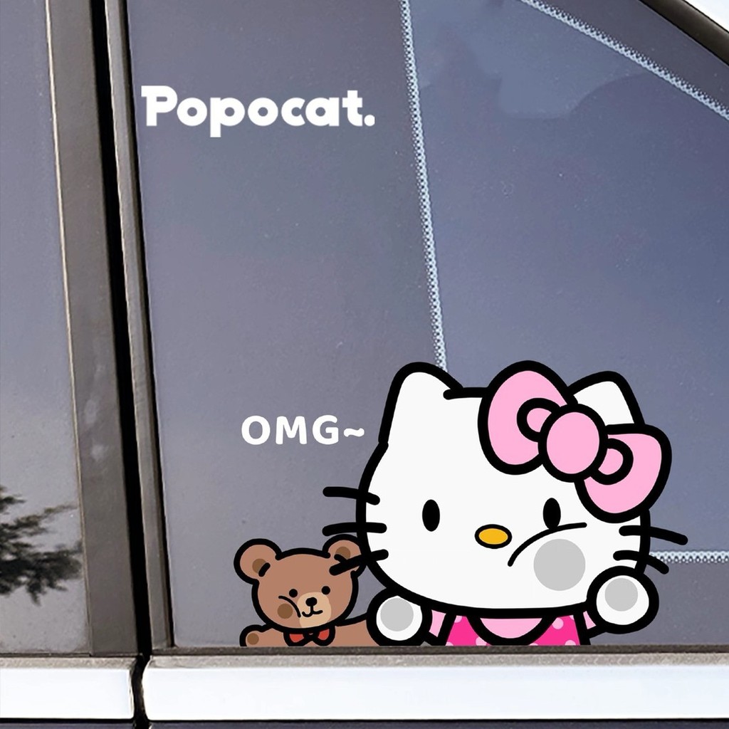Kitty Kitty Mèo Xe Tam Giác Cửa Sổ Trang Trí Dán Liền Mạch Dán Xe Ô Tô Dán Cửa Sổ