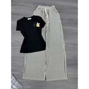 Sét bộ quần dài kẻ vằn đũi xốp cực xinh + áo Croptop thời trang set bộ đẳng cấp-chang3158