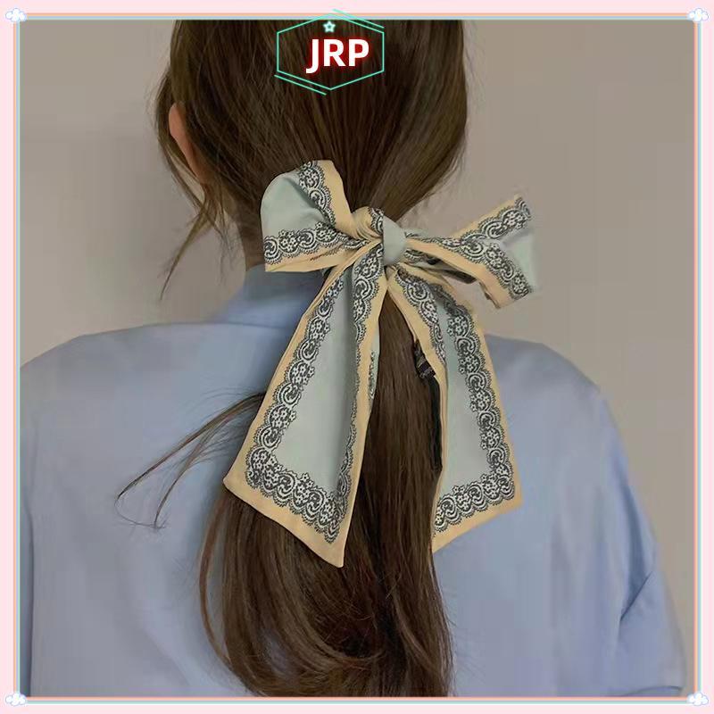 JRP - Khăn Tóc Duôi Ngựa Satin Hai Lớp, Thời Trang Mới với Ruy Băng Nơ