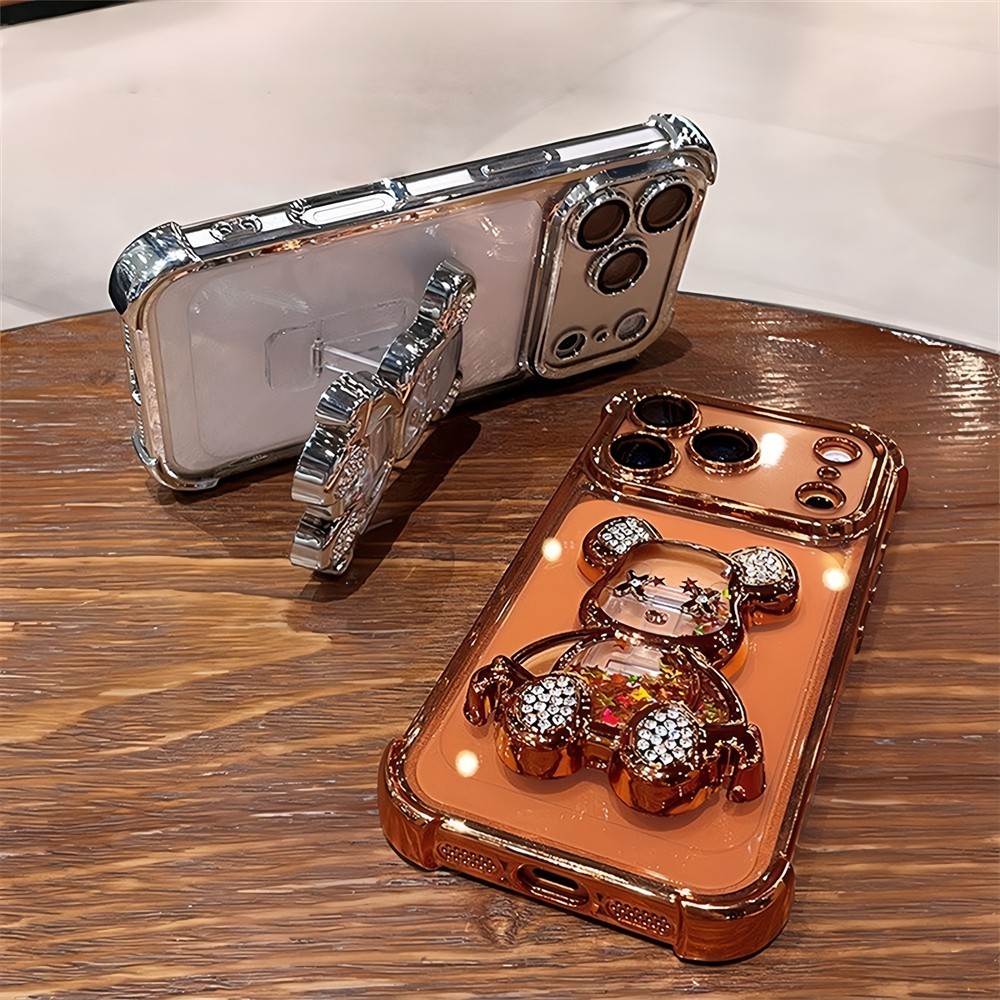 Flash Kim Cương Cát Gấu Giá Đỡ Ốp Lưng Điện Thoại iphone 17 Pro Max 16 11 12 13 14 15 Pro Max 16 plus Vỏ Có Camera Bảo Vệ Toàn Diện Vỏ Chống Sốc Vỏ Cứng Bảo Vệ Điện Thoại