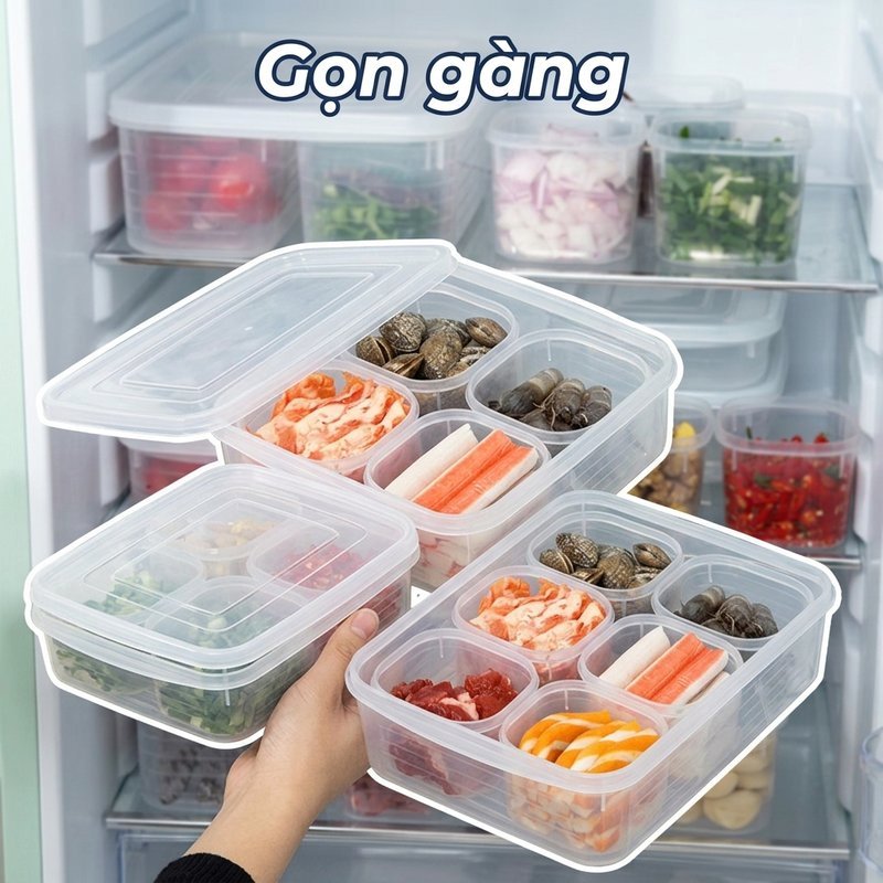 Bộ 7 hộp đựng thực phẩm kín chống tràn an toàn thực phẩm dùng lò vi sóng vạch chia định lượng phù