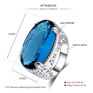 ❤ Ban Đầu Bán Đảng Xanh Ánh Sáng Đá Quý Lớn Nhẫn Unisex Sapphire Trang Sức