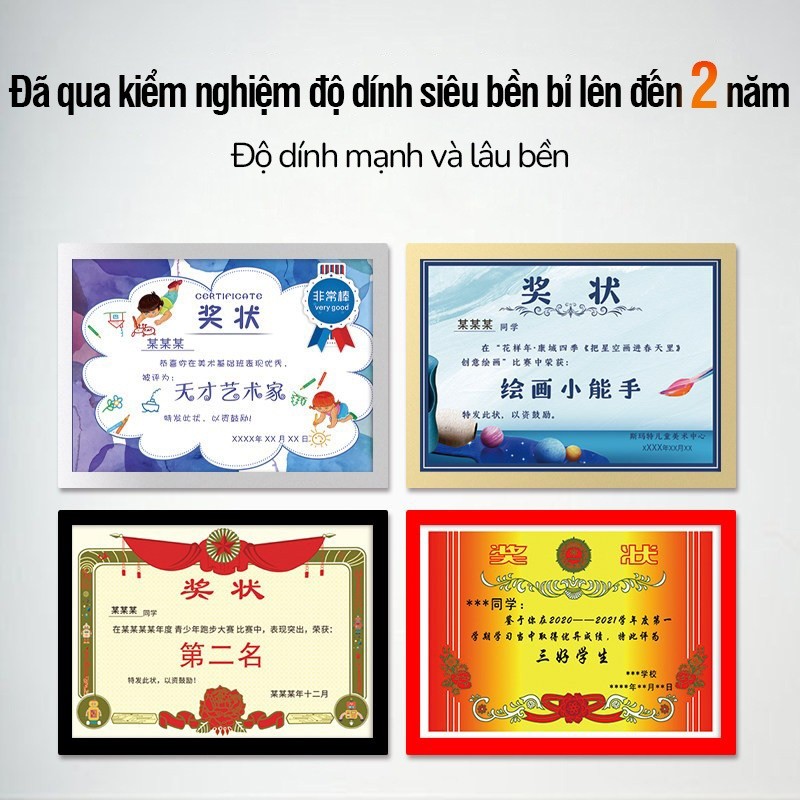Khung ảnh nam châm trong suốt A4 dán tường, giữ ảnh chắc chắn, trang trí bàn làm việc không cần khoan