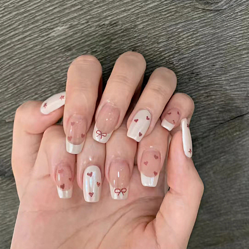Sweet Pink Heart Nail Art Thời trang dễ thương Nhãn dán móng tay ngắn có thể tháo rời cho bé gái