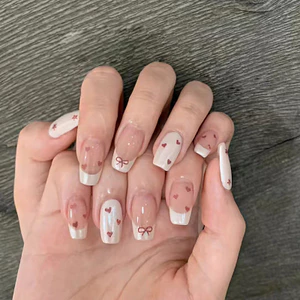 Sweet Pink Heart Nail Art Thời trang dễ thương Nhãn dán móng tay ngắn có thể tháo rời cho bé gái