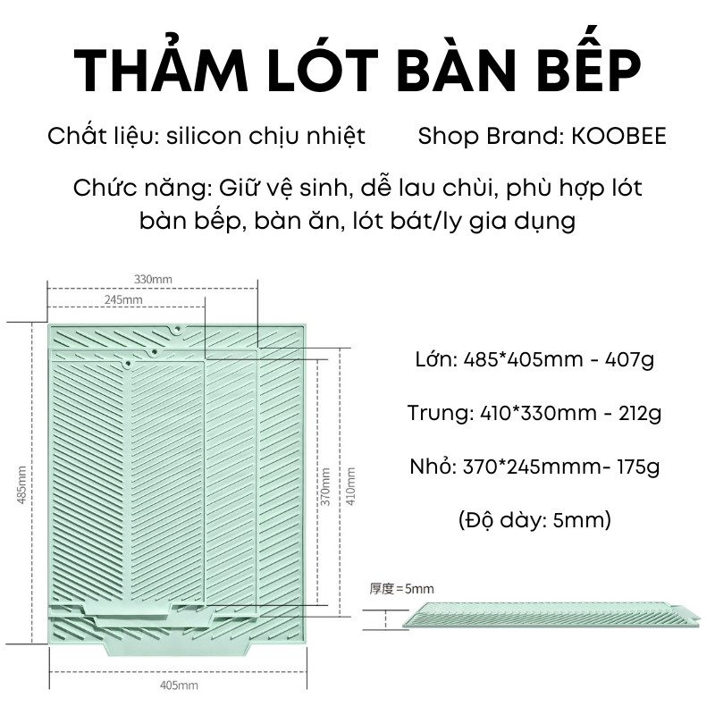 Thảm Lót Bàn Bếp Silicon Thoát Nước Chịu Nhiệt 5mm – Rãnh Nổi Chống Trượt, Lót Úp Bát Đĩa Có Miệng Thoát Nước | 360