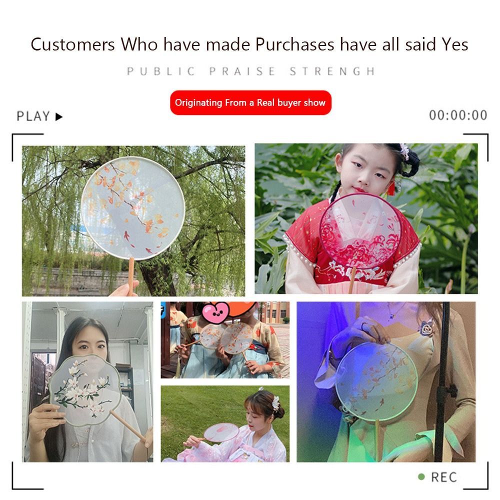 Quạt phong cách cổ xưa EBINLANDS, Quạt tay cầm dài nửa trong suốt, Vintage In họa tiết cổ điển Vòng nhỏ lụa thêu múa biểu diễn