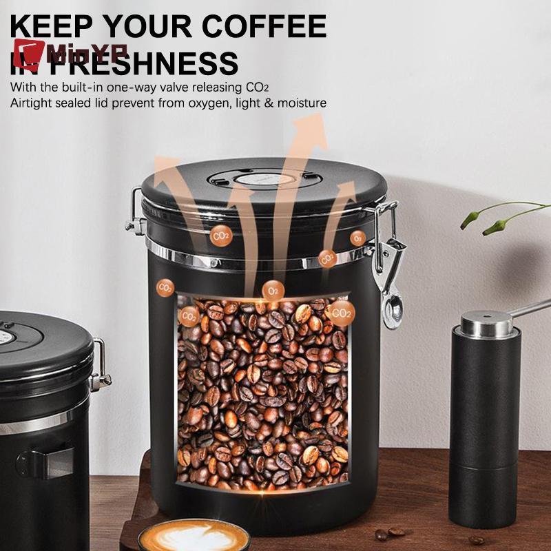 CMinYP 1.2 / 1.5 / 1.8L Hộp đựng hạt cà phê có muỗng kín Hộp đựng cà phê bằng thép không gỉ Bảo quản nhà bếp vinh quang
