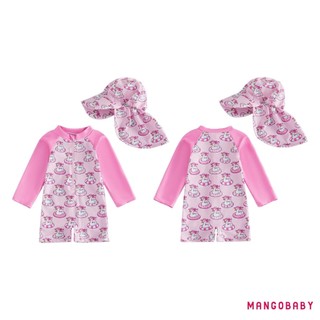MG-Baby Girl Rash Guard Đồ Bơi Đuôi Cá Cô Gái / Vịt In Dây Kéo Dài Tay Tắm Có Mũ Bơi
