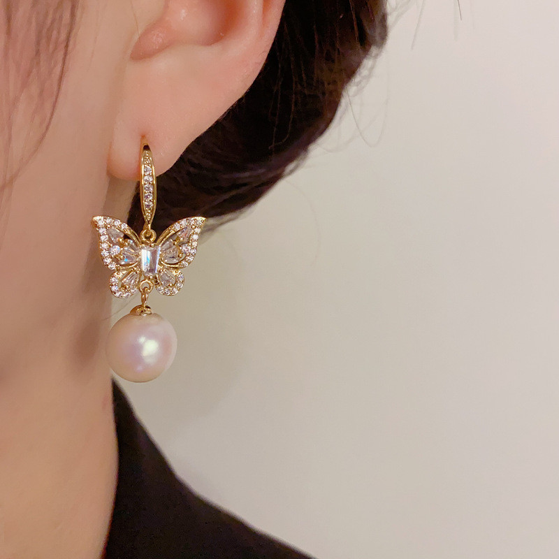 Bông tai ngọc trai bướm Zircon thời trang