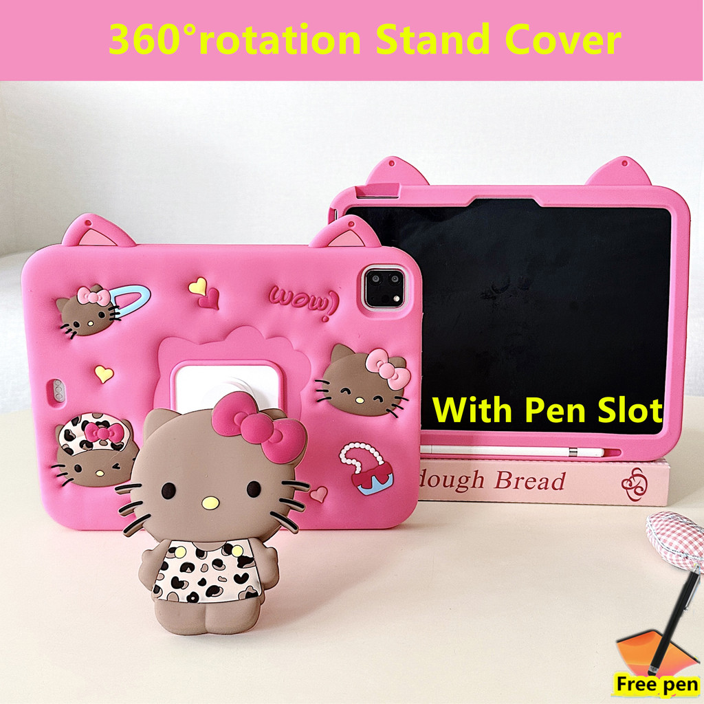Ốp Lưng Cho IPad Thế Hệ 11 A16 Air 11 M3 2025 7th8th9th Gen 10.2 M2 / 2024 Mini 1234567 Ipad 10th 10.9 ipad 5 6 9.7 ” air12345 2020 2022 360°Vỏ máy tính bảng hình mèo màu hồng