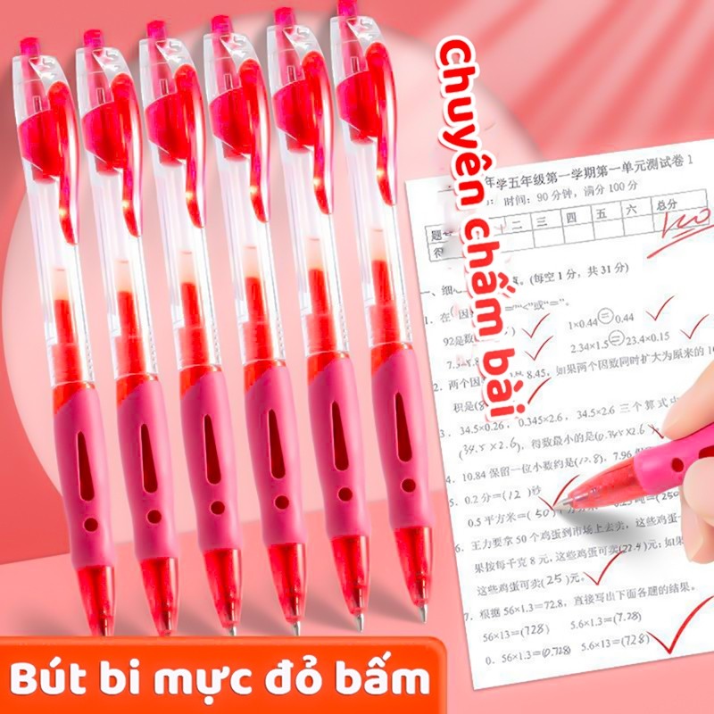 Bút bi đỏ chất lượng cao, ngòi 0.5mm mảnh gọn, thiết kế đẹp mắt cho học sinh, bộ đồ dùng học tập tiện dụng gồm 30 cái
