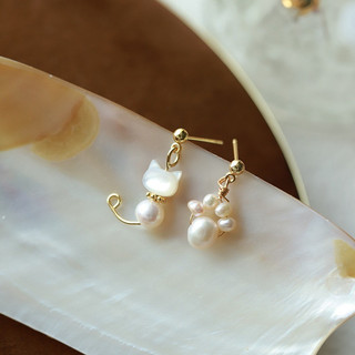 Bông tai mèo ngọt ngào Bông tai hình mèo ngọc trai dễ thương