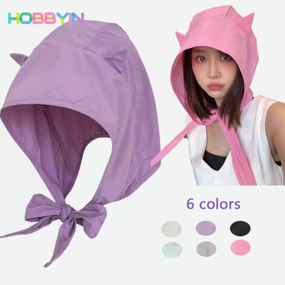 Mũ Quỷ Nhỏ HOBBYIN, Mũ Chui Đầu Phối Ren Phong Cách, Khăn Choàng Thời Trang Hình Màu Trơn Nhanh Khô Y2K Mũ Y2K Thời Trang Y2K