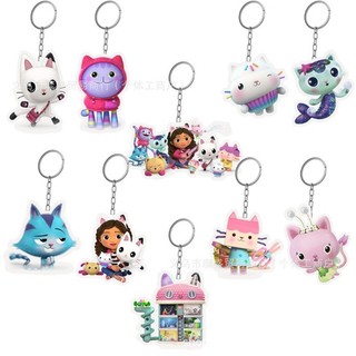 Gabby Dollhouse Acrylic Keychain Anime Peripherals Keyring Accessories Children School Bag Car Key Pendant