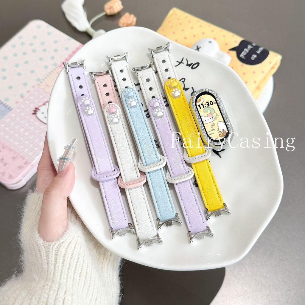 Dây đeo da chân mèo dễ thương cho Xiaomi Mi Band 10 9 8 Vòng đeo tay thay thế phiên bản gốm cho dây đeo cổ tay Mi Band 10 9 8 Pro