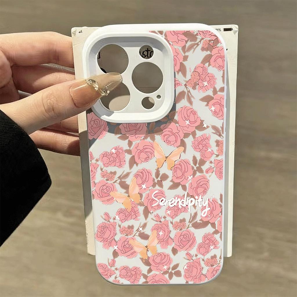 Hồng bướm hoa cho 17 16pro trường hợp điện thoại iPhone 15 tốt lỗ gạo nếp trường hợp 14 13pro11 mềm trường hợp
