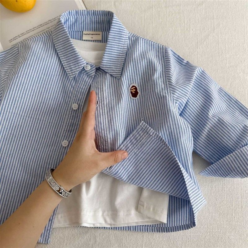 Áo sơ mi sọc bé trai mùa xuân thu dài tay 90-160 Size CWVC