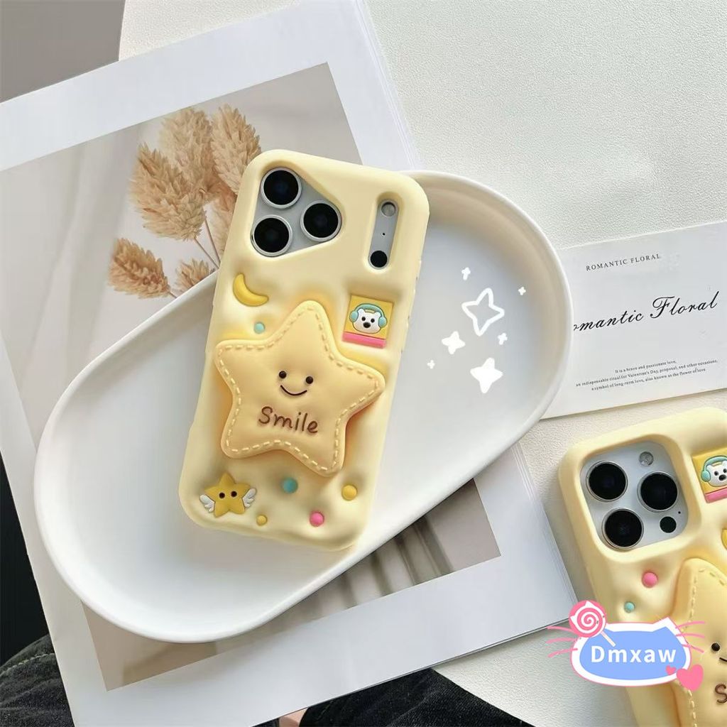 Ốp Điện Thoại Đứng Ngôi Sao Vàng Dễ Thương Cho Xiaomi 17 Pro Max 16 15 14 13 Poco F8 F7 F6 Pro Ultra Redmi K90 K80 K70 Pro Max Vỏ Hoạt Hình Mặt Trăng 3D Vỏ Silicon Mềm Chống Sốc