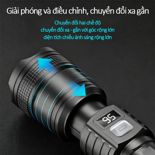 Đèn pin LED mạnh công suất cao | Thiết kế chống nước Sạc USB cầm tay Hoạt động ngoài trời di động phổ thông